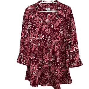 Kim Rogers Women's Maroon Pink V-Neck w/Collar Long Sleeve Cuffed Blouse Size 1X